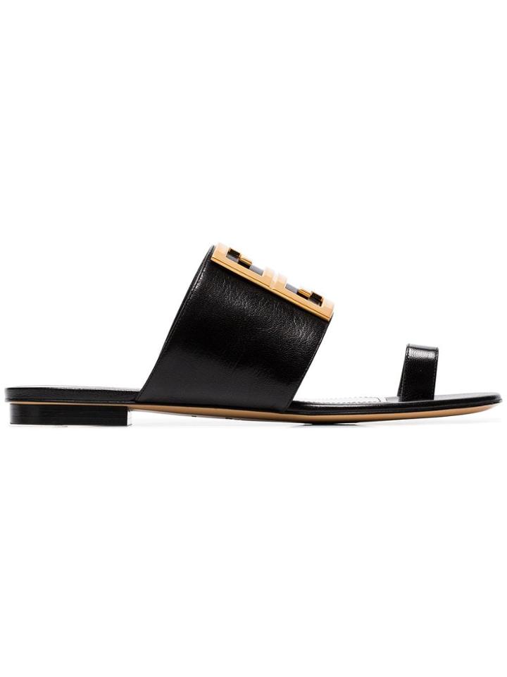 Givenchy Black 4g Flat Leather Buckle Sandals