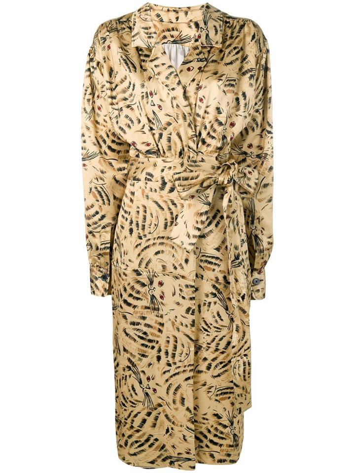Marni Patterned Wrap Font Dress - Neutrals