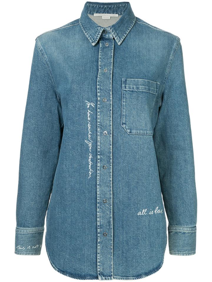 Stella Mccartney Slogan Embroidered Denim Shirt - Blue