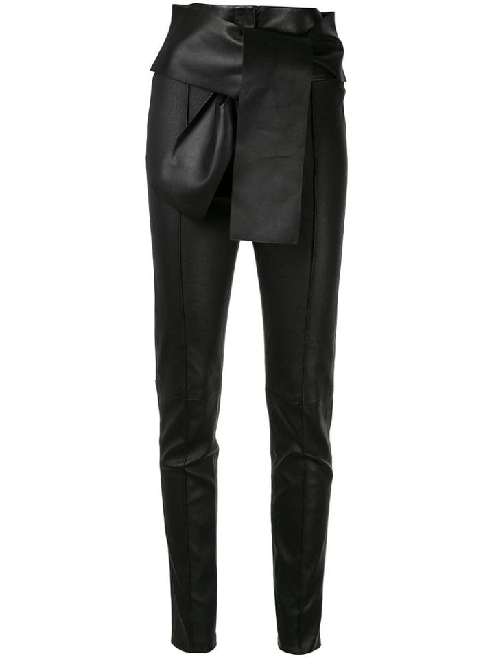 Valentino Vltn Slim Leather Trousers - Black