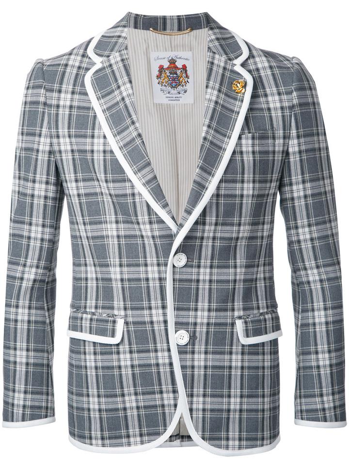 Education From Youngmachines Checked Blazer, Men's, Size: 2, Grey, Polyester/polyurethane/rayon