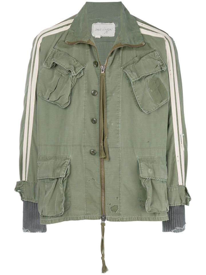 Greg Lauren Pocket Front Bomber Jacket With Patchwork Detail - Green
