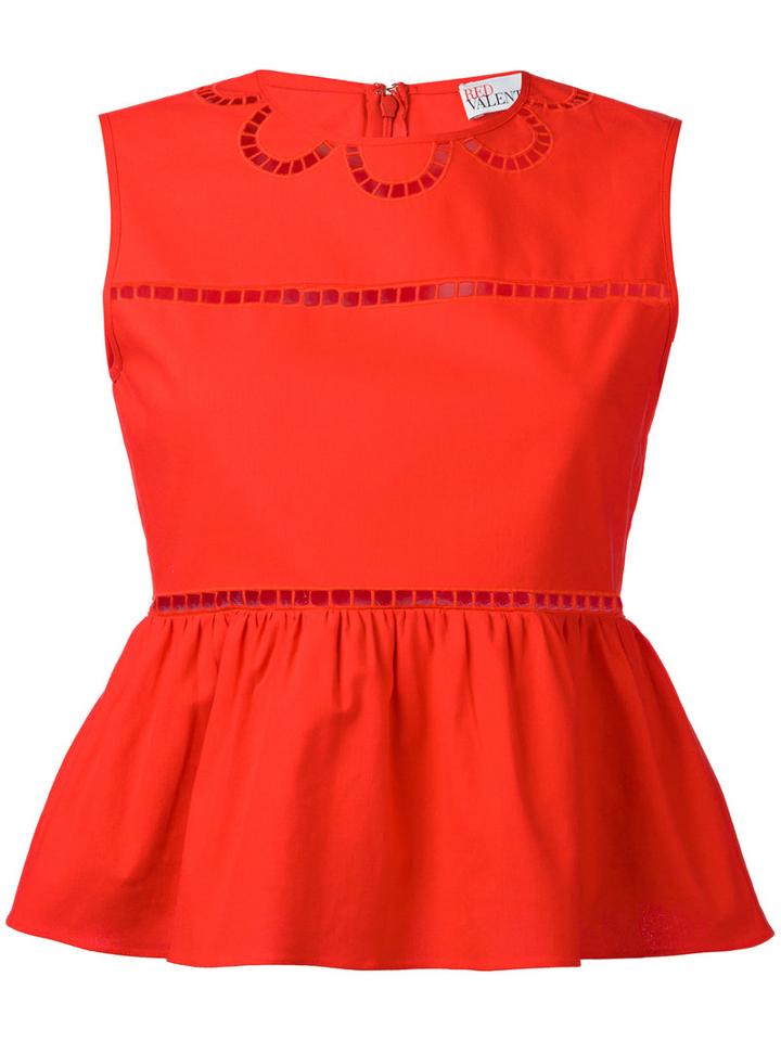 Open Embroidery Peplum Top - Women - Cotton/polyester - 42, Cotton/polyester, Red Valentino