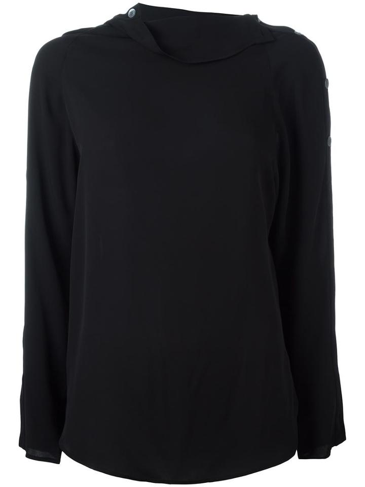 Theory Buttoned Detail Blouse, Women's, Size: Medium, Black, Silk