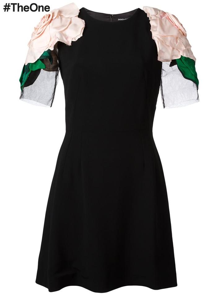 Dolce & Gabbana Rose Appliqué Mini Dress, Women's, Size: 36, Black, Silk/polyamide/spandex/elastane/viscose