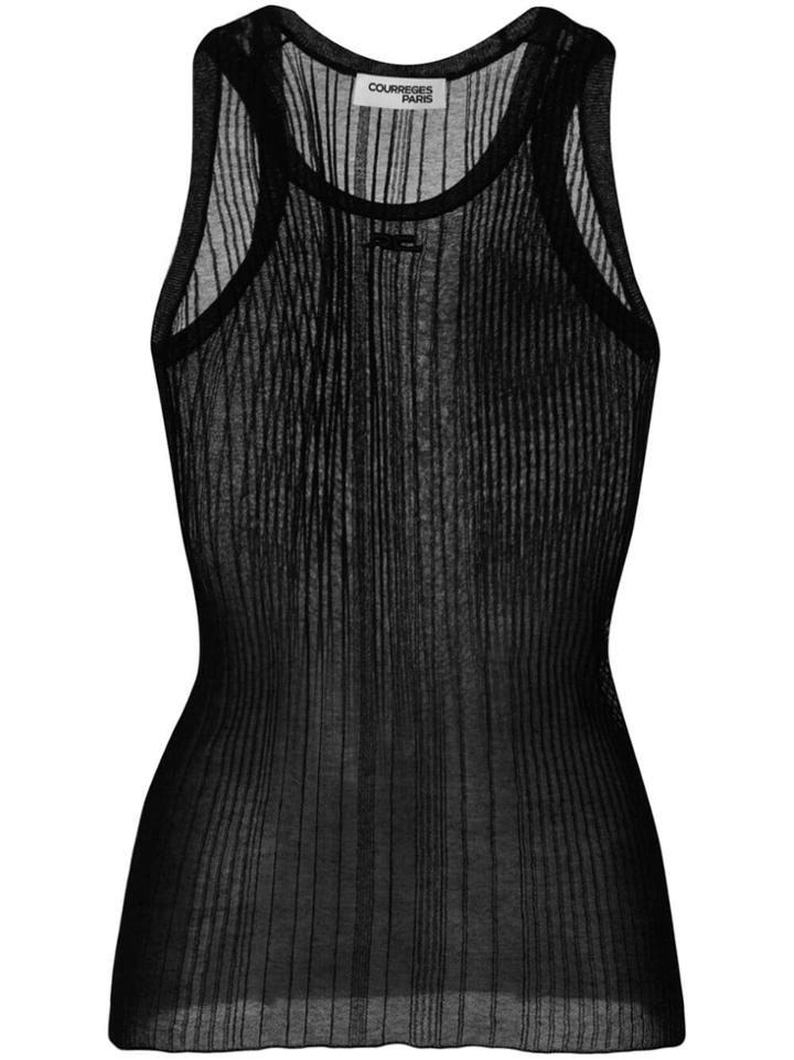 Courrèges Sheer Fitted Tank Top - Black