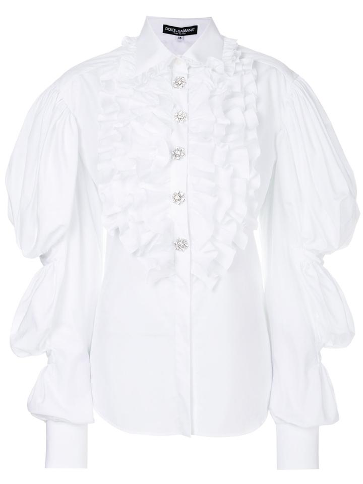 Dolce & Gabbana Crystal Detail Ruffled Shirt - White