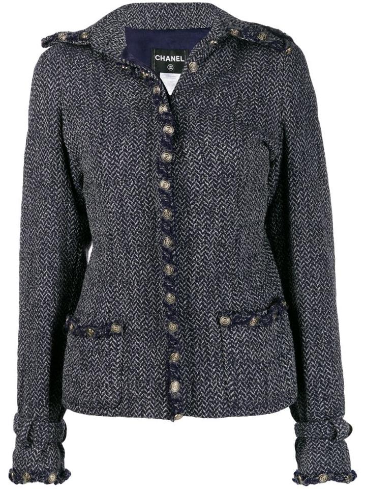 Chanel Pre-owned 2008's Herringbone Fitted Jacket - Blue