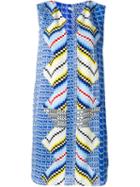 Kenzo Chevron And Diagonal Stripes Dress, Women's, Size: 42, Blue, Silk/polyester