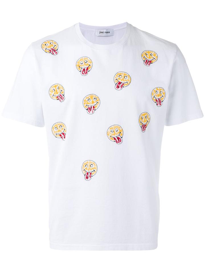 Jimi Roos Smiley Face Print T-shirt, Men's, Size: Large, White, Cotton