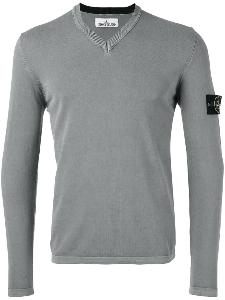 Stone Island - V-neck Sweater - Men - Cotton - M, Grey, Cotton