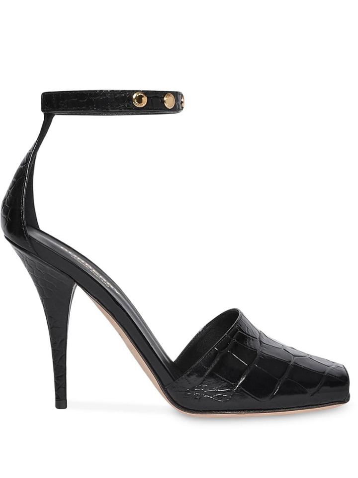 Burberry Triple Stud Embossed Leather Peep-toe Sandals - Black