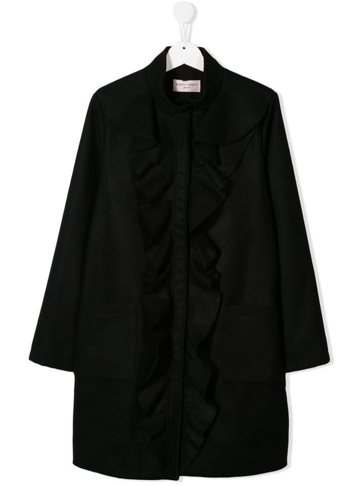 Alberta Ferretti Kids Teen Ruffle Trim Coat - Black