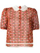 Red Valentino Heart Print Blouse, Women's, Size: 44, Silk/spandex/elastane