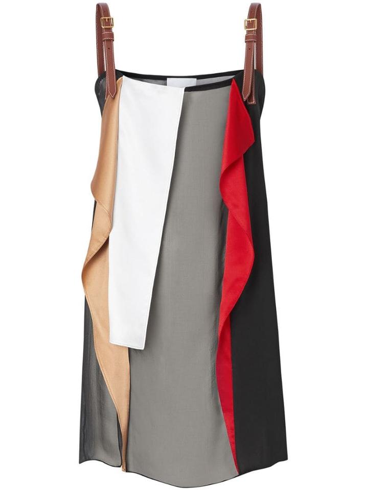 Burberry Leather Detail Colour Block Silk Top - Black