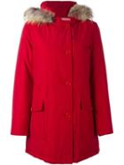 Woolrich 'arctic' Padded Overcoat, Women's, Size: Xs, Red, Polyester/racoon Fur/feather Down/polyamide