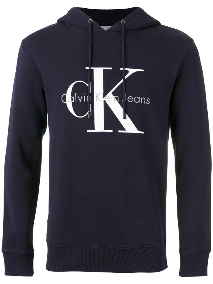 Calvin Klein Jeans Logo Print Hoodie, Men's, Size: Small, Blue, Cotton