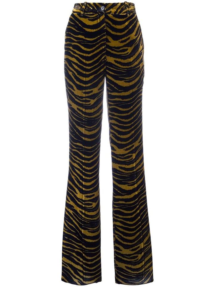 Roberto Cavalli Tiger Print Flared Pants, Women's, Size: 42, Black, Silk/cotton/viscose