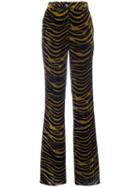 Roberto Cavalli Tiger Print Flared Pants, Women's, Size: 42, Black, Silk/cotton/viscose