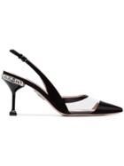 Miu Miu Black 85 Satin Suede Jewelled Heel Slingback Pumps