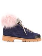 Mr & Mrs Italy Fur-trimmed Hiking Boots - Blue