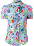 Love Moschino Floral Print Shirt, Women's, Size: 42, Blue, Cotton