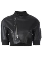 Diesel Black Gold Off-centre Zip Cropped Jacket, Women's, Size: 42, Leather/nylon/acetate/rayon