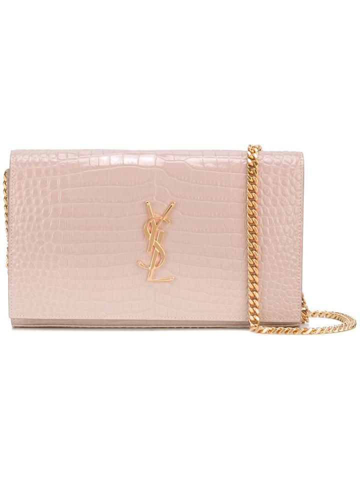 Saint Laurent Monogram Chain Wallet, Women's, Pink/purple, Calf Leather