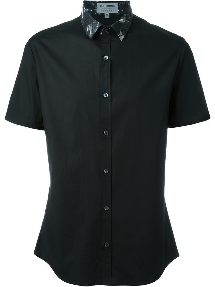 Les Hommes Urban Contrast Collar Shirt, Men's, Size: 56, Black, Cotton/spandex/elastane