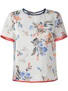 Armani Collezioni Floral Print T-shirt, Women's, Size: 46, White, Silk/polyester