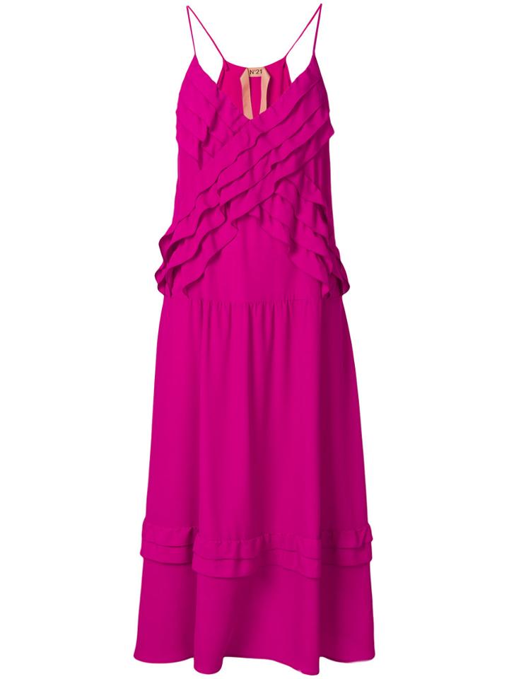 No21 Ruffle Detail Midi Dress - Pink & Purple