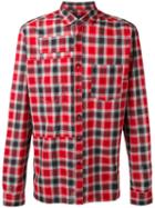 Lanvin Topstitched Patchwork Checked Shirt, Men's, Size: 38, Red, Cotton