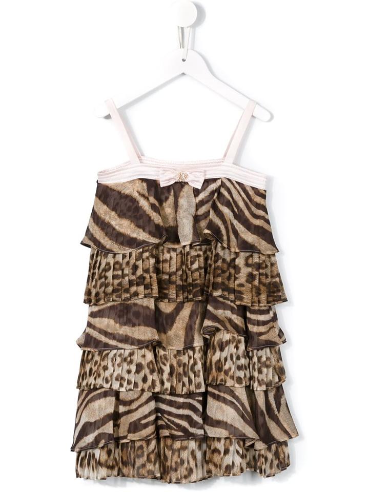 Roberto Cavalli Kids Ruffle Animal Print Dress, Girl's, Size: 6 Yrs, Brown