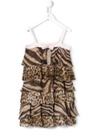 Roberto Cavalli Kids Ruffle Animal Print Dress, Girl's, Size: 6 Yrs, Brown