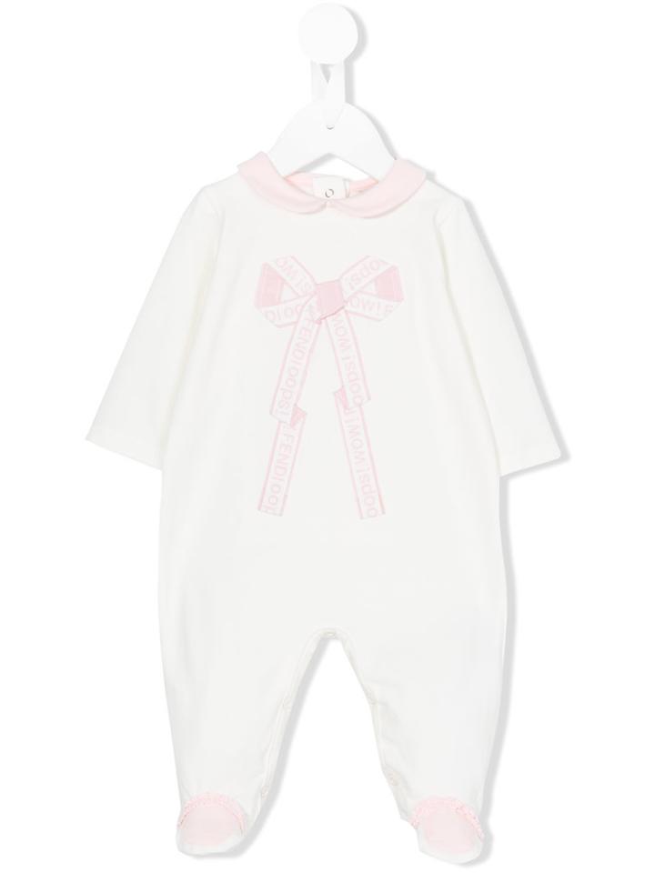 Fendi Kids - Bow Embellished Romper - Kids - Cotton/spandex/elastane - 3 Mth, Nude/neutrals
