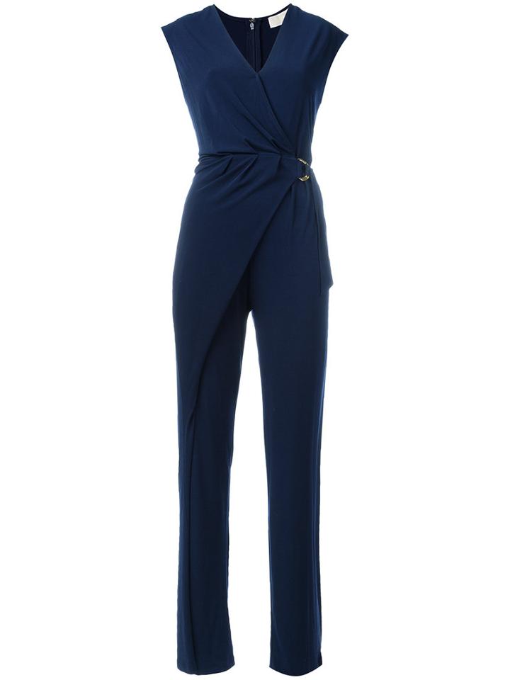 Michael Michael Kors - Wrap Waist V-neck Jumpsuit - Women - Polyester/spandex/elastane - Xs, Women's, Blue, Polyester/spandex/elastane