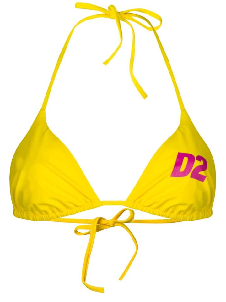Dsquared2 Logo Print String Bikini Top - Yellow