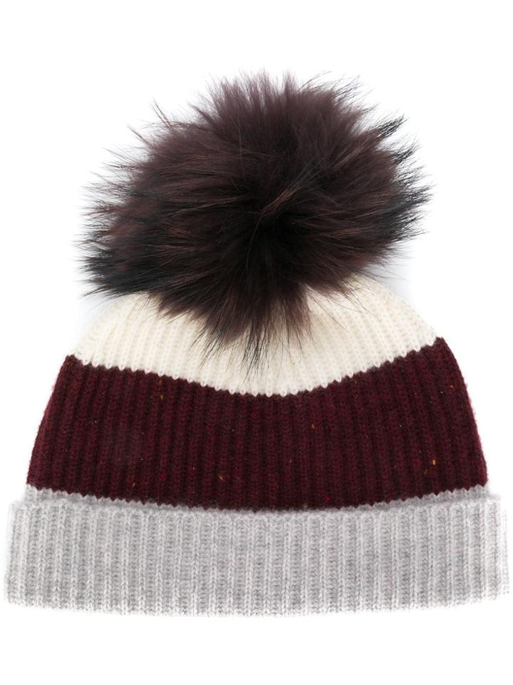 N.peal Pom-pom Colour Block Beanie Hat - Neutrals