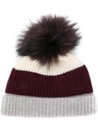 N.peal Pom-pom Colour Block Beanie Hat - Neutrals