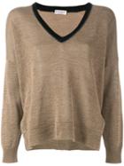 Brunello Cucinelli V-neck Jumper, Women's, Size: Large, Brown, Cotton/brass