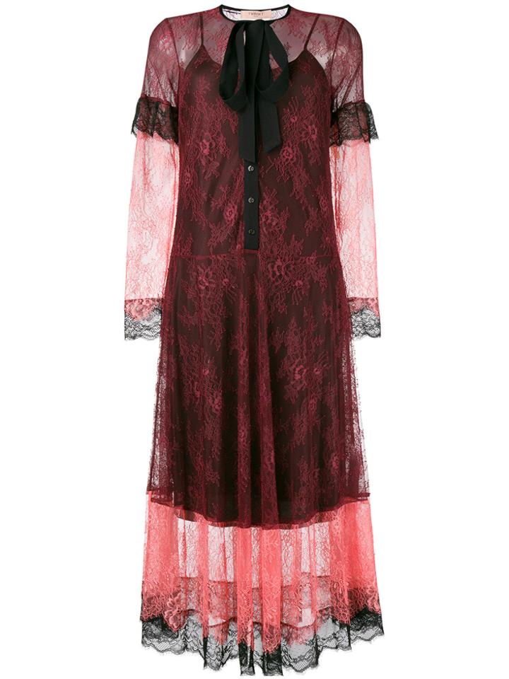 Twin-set Pussy Bow Lace Dress - Red