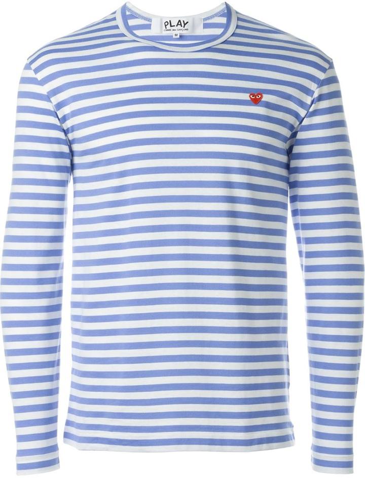 Comme Des Garçons Play Mini Heart Striped T-shirt, Men's, Size: L, Blue, Cotton