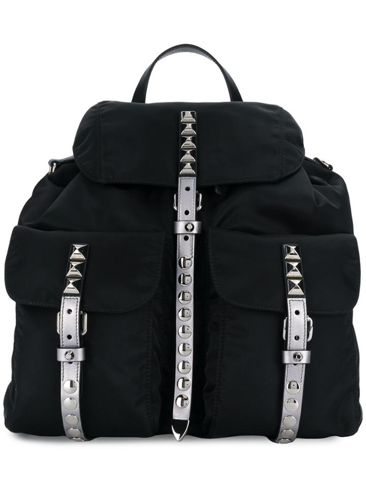 Prada Studded Vela Backpack - Black