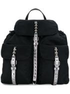 Prada Studded Vela Backpack - Black
