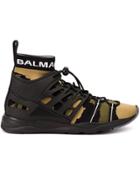 Balmain Leather-panelled Sock Sneakers - Green