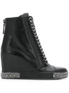 Casadei Chain Embellished Wedge Sneakers - Black
