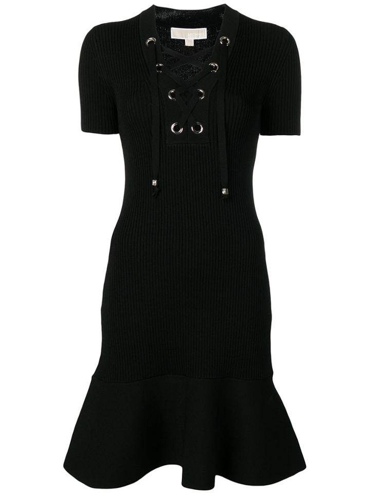 Michael Michael Kors Lace-up Ribbed Knit Dress - Black