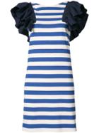 Sea Ruffle Trim Striped Dress - Blue