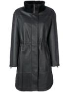 Brunello Cucinelli - Zipped Coat - Women - Silk/sheep Skin/shearling/acetate/brass - 42, Black, Silk/sheep Skin/shearling/acetate/brass