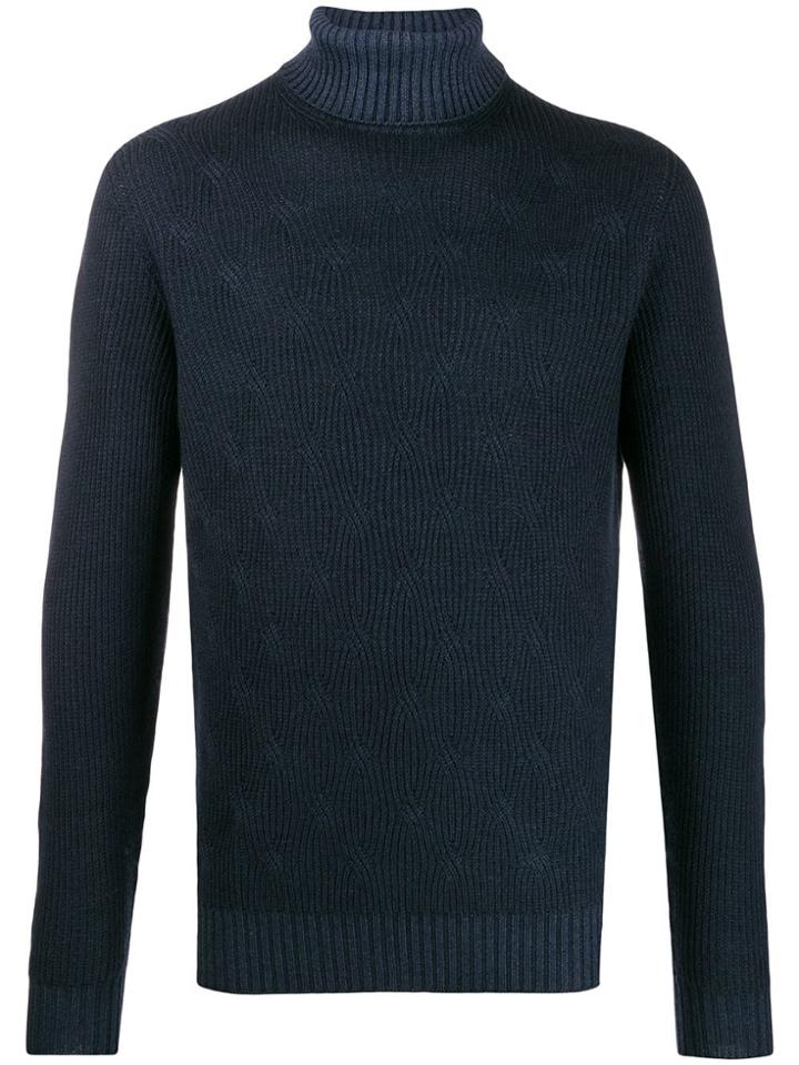 Corneliani Ribbed Turtleneck Jumper - Blue